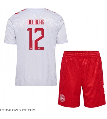 Dánsko Kasper Dolberg #12 Dětské Venkovní Dres ME 2024 Krátký Rukáv (+ trenýrky)